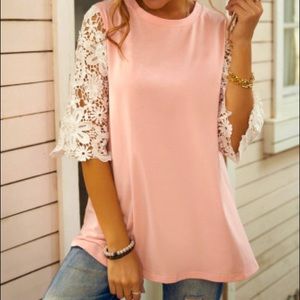Lace Sleeve Pink Flowy Top